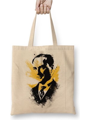 Toyaso Mustafa Kemal Atatürk 04 Beyaz Bez Çanta Uzun Saplı Alışveriş Çantası Plaj Çantası