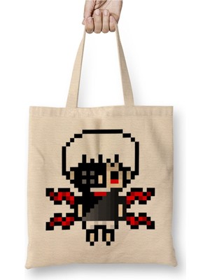 Toyaso Tokyo Ghoul Kaneki Kun Pixels Beyaz Bez Çanta Uzun Saplı Alışveriş Çantası Plaj Çantası