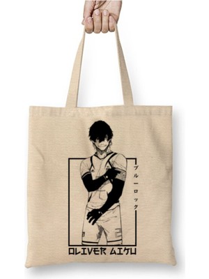 Toyaso Oliver Aiku Blue Lock Anime Beyaz Bez Çanta Uzun Saplı Alışveriş Çantası Plaj Çantası