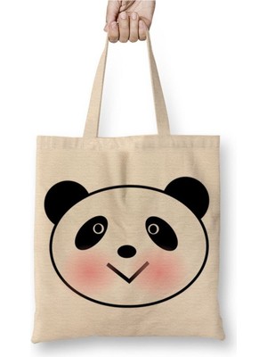 Toyaso Sevimli Panda Beyaz Bez Çanta Uzun Saplı Alışveriş Çantası Plaj Çantası