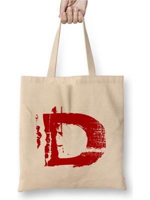 Toyaso D Harfi Beyaz Bez Çanta Uzun Saplı Alışveriş Çantası Plaj Çantası