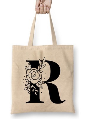 Toyaso R Harfi Beyaz Bez Çanta Uzun Saplı Alışveriş Çantası Plaj Çantası