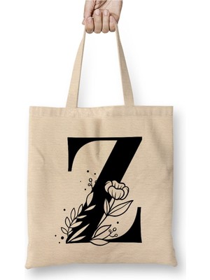 Toyaso Z Harfi Beyaz Bez Çanta Uzun Saplı Alışveriş Çantası Plaj Çantası