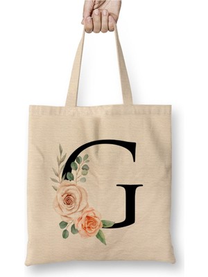 Toyaso G Harfi Beyaz Bez Çanta Uzun Saplı Alışveriş Çantası Plaj Çantası