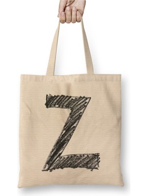 Toyaso Z Harfi Beyaz Bez Çanta Uzun Saplı Alışveriş Çantası Plaj Çantası