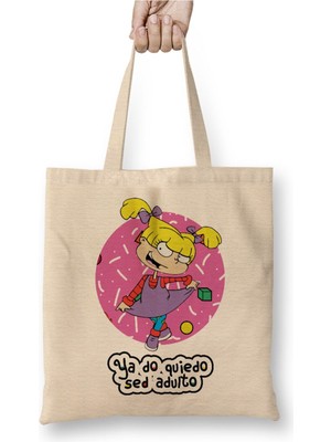Toyaso Rugrats Angelica Beyaz Bez Çanta Uzun Saplı Alışveriş Çantası Plaj Çantası