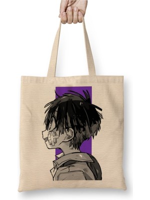 Toyaso Hanako Kun Beyaz Bez Çanta Uzun Saplı Alışveriş Çantası Plaj Çantası