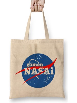 Toyaso Nasa Gomen Nasai Beyaz Bez Çanta Uzun Saplı Alışveriş Çantası Plaj Çantası