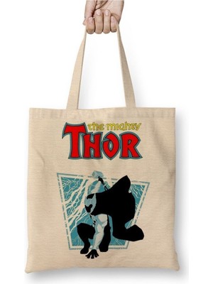 Toyaso Thor Beyaz Bez Çanta Uzun Saplı Alışveriş Çantası Plaj Çantası