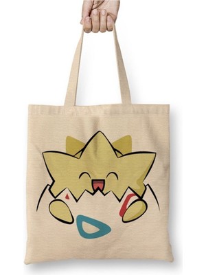 Toyaso Togepi Pokemon Beyaz Bez Çanta Uzun Saplı Alışveriş Çantası Plaj Çantası