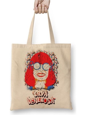 Toyaso Rock Rook Erva Venenosa Beyaz Bez Çanta Uzun Saplı Alışveriş Çantası Plaj Çantası