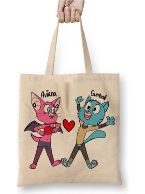 Toyaso Kedi Cat Mammal Dog, Gumball Waterson Ariana Aşk Bez Çanta Alışveriş Çantası Plaj Çantası