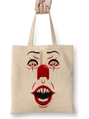 Toyaso Pennywise Beyaz Bez Çanta Uzun Saplı Alışveriş Çantası Plaj Çantası