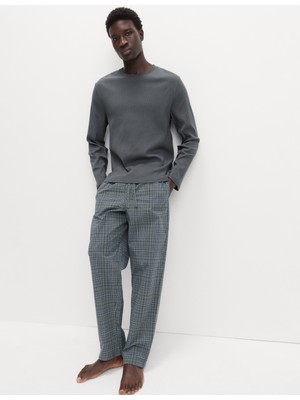 Marks & Spencer Saf Pamuklu Kareli Pijama Takımı