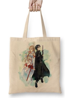 Toyaso Sword Art Online 01 Beyaz Bez Çanta Uzun Saplı Alışveriş Çantası Plaj Çantası