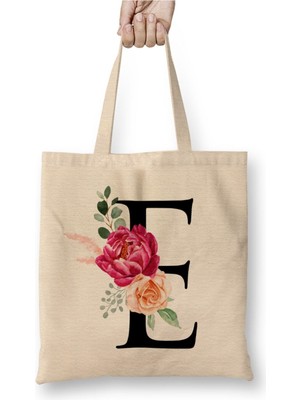 Toyaso E Harfi Beyaz Bez Çanta Uzun Saplı Alışveriş Çantası Plaj Çantası