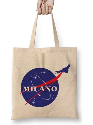Toyaso Guardians Of The Galaxy Milano Nasa Logo Beyaz Bez Çanta Uzun Saplı Alışveriş Çantası Plaj Çantası