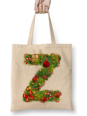 Toyaso Yeni Yıl Yılbaşı Özel Z Harfli Mutlu Yıllar Bez Çanta Uzun Saplı Alışveriş Çantası Plaj Çantası