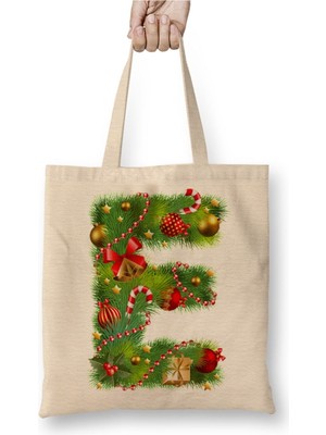 Toyaso Yeni Yıl Yılbaşı Özel E Harfli Mutlu Yıllar Bez Çanta Uzun Saplı Alışveriş Çantası Plaj Çantası