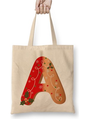 Toyaso A Harfi Beyaz Bez Çanta Uzun Saplı Alışveriş Çantası Plaj Çantası