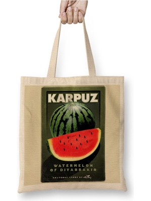 Toyaso Diyarbakır Karpuzu Beyaz Bez Çanta Uzun Saplı Alışveriş Çantası Plaj Çantası
