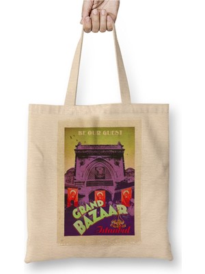 Toyaso Istanbul Kapalıçarşı Turistik Hediyelik Gezi Bez Çanta Uzun Saplı Alışveriş Çantası Plaj Çantası