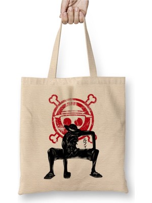Toyaso One Piece Luffy Crimson Gear Beyaz Bez Çanta Uzun Saplı Alışveriş Çantası Plaj Çantası