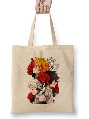 Toyaso The Promised Neverland Hope Beyaz Bez Çanta Uzun Saplı Alışveriş Çantası Plaj Çantası