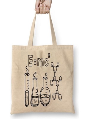 Toyaso Kimya Kimyager Einstein E Mc Formül Beyaz Bez Çanta Uzun Saplı Alışveriş Çantası Plaj Çantası
