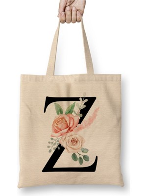 Toyaso Z Harfi Beyaz Bez Çanta Uzun Saplı Alışveriş Çantası Plaj Çantası