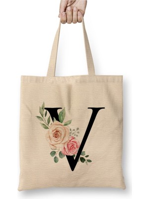 Toyaso V Harfi Beyaz Bez Çanta Uzun Saplı Alışveriş Çantası Plaj Çantası