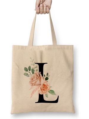 Toyaso L Harfi Beyaz Bez Çanta Uzun Saplı Alışveriş Çantası Plaj Çantası