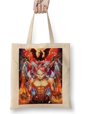 Toyaso Fairy Tail Natsu Dragneel Dragon Slayer Beyaz Bez Çanta Uzun Saplı Alışveriş Çantası Plaj Çantası