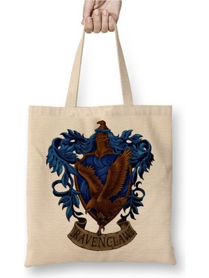 Toyaso Ravenclaw 01 Beyaz Bez Çanta Uzun Saplı Alışveriş Çantası Plaj Çantası