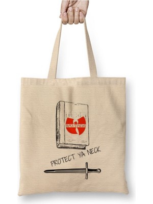 Toyaso Wu Tang Clan Wutangclan Logo Beyaz Bez Çanta Uzun Saplı Alışveriş Çantası Plaj Çantası