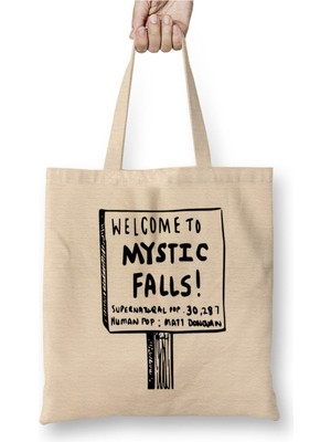 Toyaso Supernatural Welcome To Msytic Falls Beyaz Bez Çanta Uzun Saplı Alışveriş Çantası Plaj Çantası