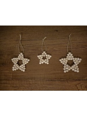 SSCglow Dekoratif Ahşap Boncuklu Yıldız Set 3'lü, Bebek Odası Dekorasyonu, Kapı, Duvar, Mutfak Süsü