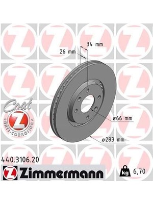 Zimmermann Zımmermann 440.3106.20 - Ön Fren Aynası Corsa F-Crosland X-Mokka E-PARTNER-BERLINGO-307-207-208-2008-1007-308-C3-C3 Aırcross- C4-C5-Xsara-Ds3 283×26X4DLXHAVALI 4249.84-4249.18