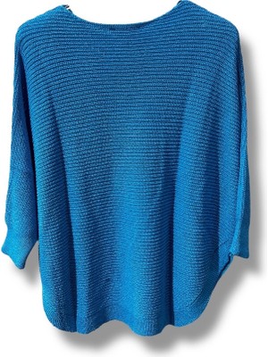 Kadın Merserize Triko Bluz Oversize Salaş Kalıp 38-52 Beden Uyumlu-Mavi