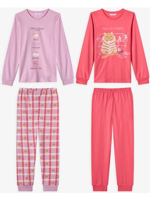 Penti Pembe Kız Çocuk Caturday Night Uzun Kollu Pamuklu 2'li Pijama Takımı