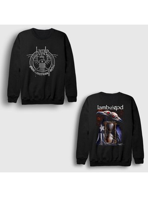 Presmono Unisex Siyah Flag Lamb Of God Sırt Baskılı Sweatshirt