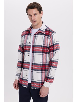 Tudors Erkek Slim Fit Dar Kesim Kareli Kışlık Gömlek Günlük Kullanım İçin Şık Tasarım