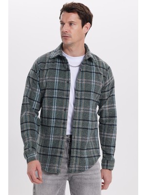 Tudors Erkek Slim Fit Dar Kesim Kareli Kışlık Oduncu Gömlek