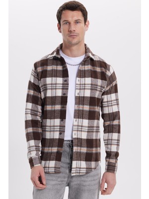 Tudors Erkek Slim Fit Dar Kesim Kareli Kışlık Oduncu Gömlek