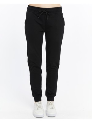 Axxel Kadın Siyah Eşofman Alt Cepli Paça Lastikli Pamuklu Rahat Esnek Kumaş-P1572