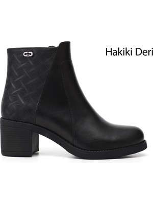 Gönderi(r) Kadın Siyah  Fermuarlı Kalın Topuklu Hakiki Deri Bot