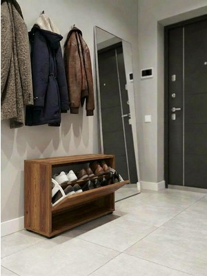 Pratico Mono Düşer Kapak Ceviz Ayakkabılık Tek Raflı Ayakkabılık 1 Bölmeli