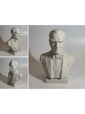 TSC Atatürk Büstlü 14 cm Şık Dekoratif Masa Üstü Hediyelik Ürün Beyaz Renk