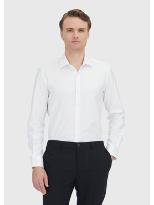 Ramsey Beyaz Regular Fit Erkek Gömlek Pamuk Modern Stil Normal Kalıp