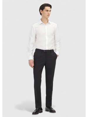 Ramsey Beyaz Düz Regular Fit Dokuma Klasik %100 Pamuk Gömlek